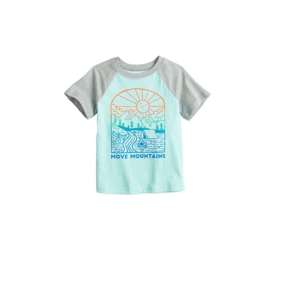 Jumping Beans Boys Gray Teal Move Mountain Graphic Short Sleeve Tee T-shirt 24M